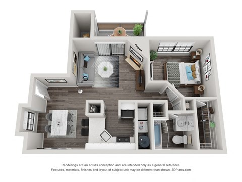 Floor plan for 1 bed, 1 bath, 735 sqft
